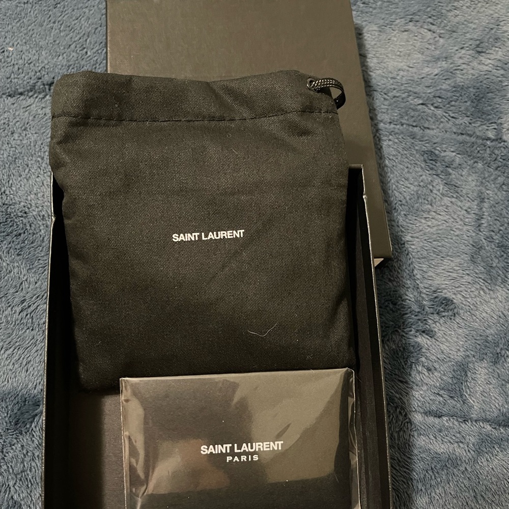 MONOGRAM SAINT LAURENT CARD CASE WITH BLACK INTERLOCKING YSL SIGNATURE.